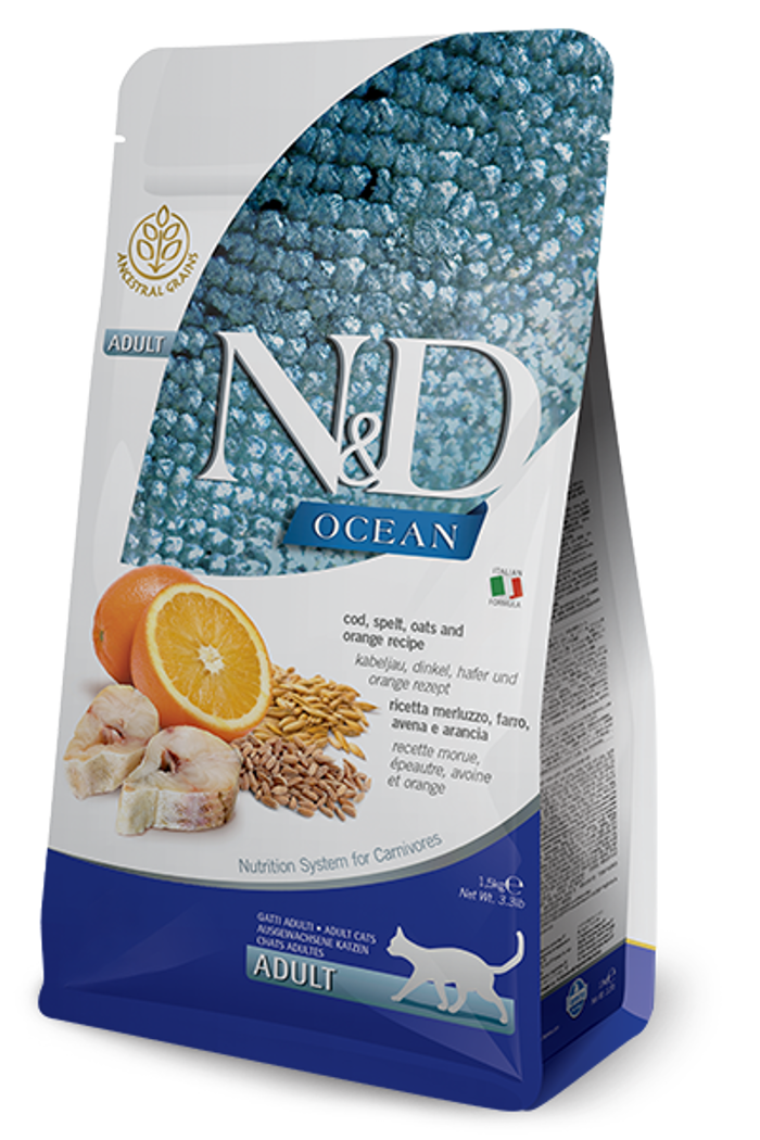 Farmina N&D Ocean Adult Xira Trofi ga Enilikes Gtes me Bakaliaro 5kg